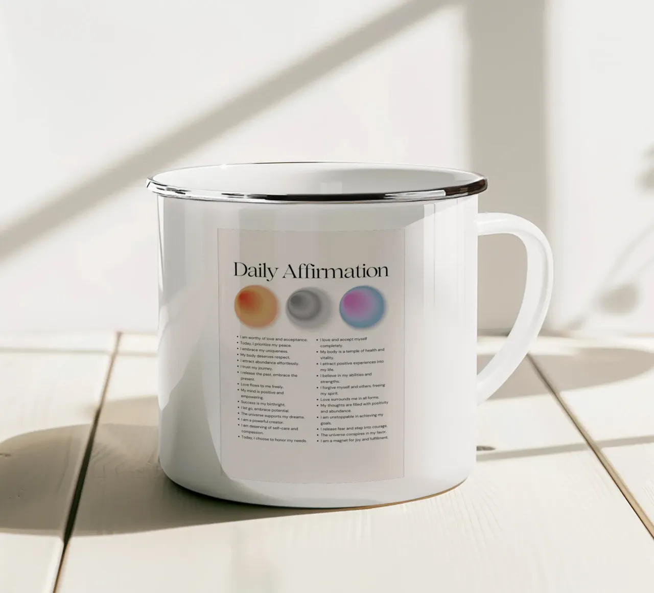 Daily Affirmation - Gradient Orb Wellness Print enamel mug by NorwesClub
