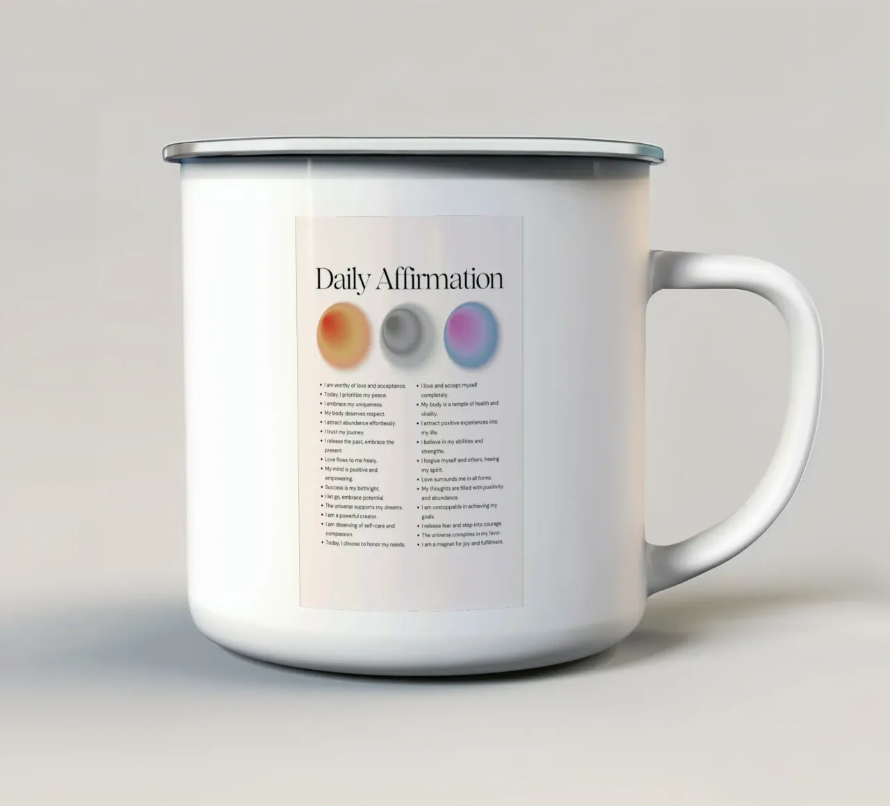 Daily Affirmation - Gradient Orb Wellness Print enamel mug by NorwesClub