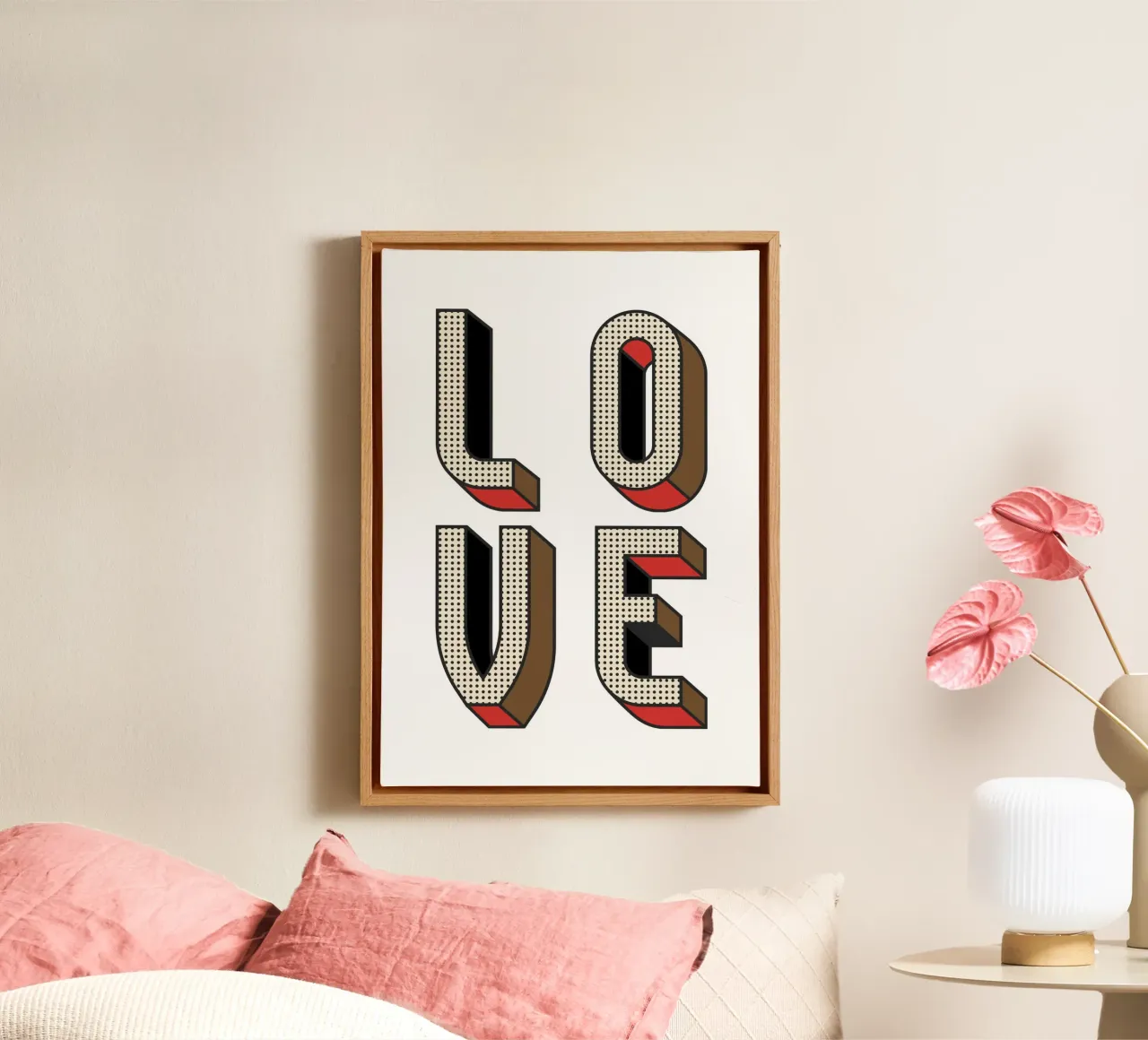 LOVE Pop Art - Retro Halftone Typography Print canvas with Floater frame by NorwesClub
