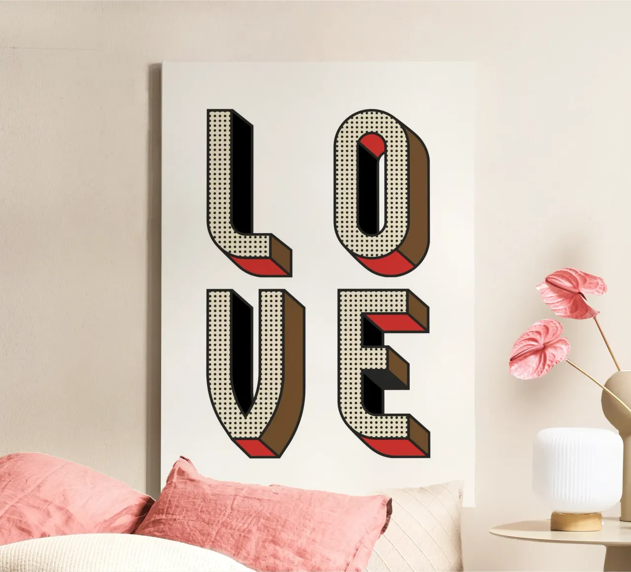 LOVE Pop Art - Retro Halftone Typography Print canvas with Floater frame by NorwesClub