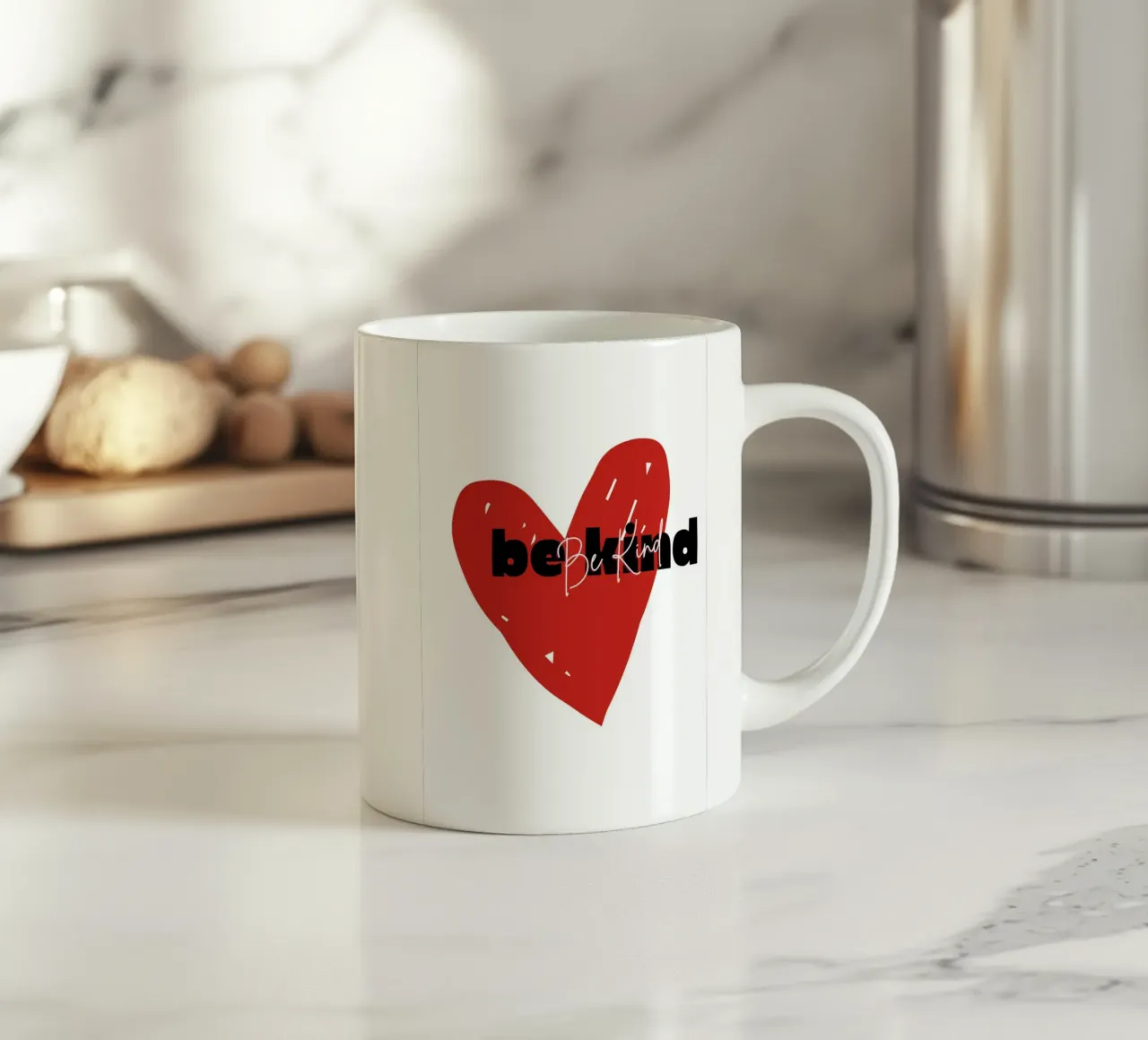 Be Kind Heart - Abstract Typography Art Print ceramic mug by NorwesClub