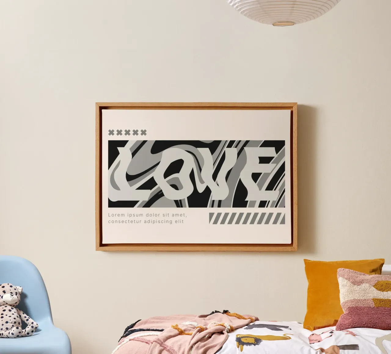 Vervormde liefde - Monochrome abstracte typografie print canvas met Baklijst van NorwesClub