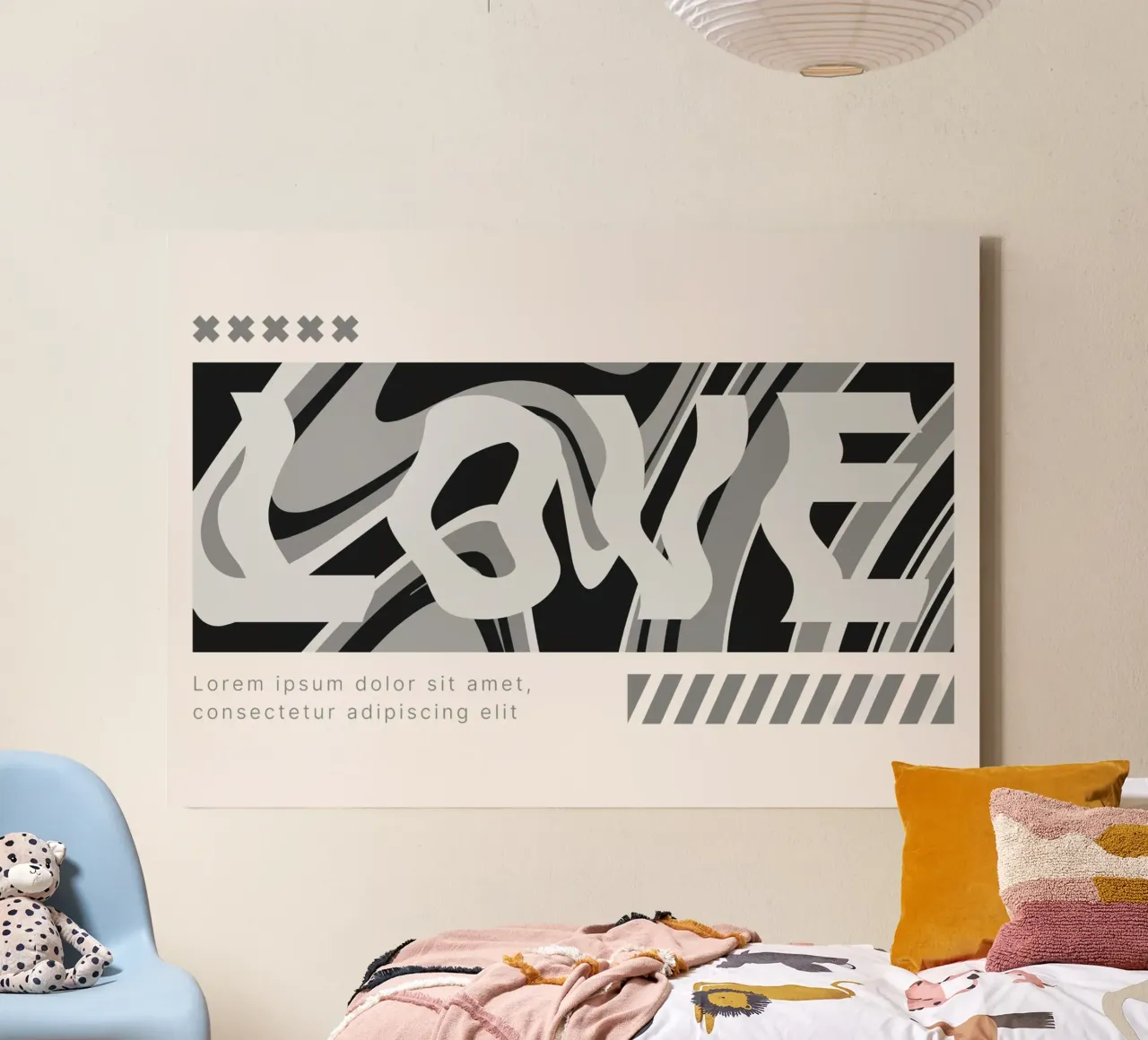 Vervormde liefde - Monochrome abstracte typografie print canvas met Baklijst van NorwesClub