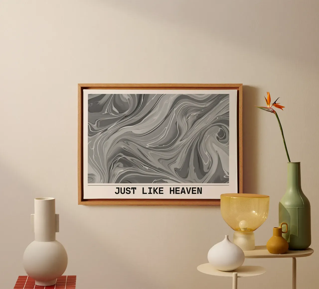 Just Like Heaven - Monochrome Marble Abstract Print canvas with Floater frame by NorwesClub