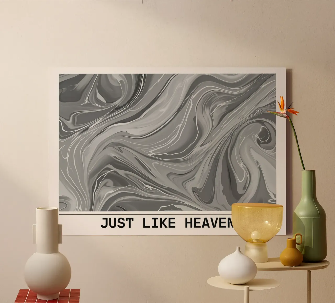 Just Like Heaven - Monochrome Marble Abstract Print canvas with Floater frame by NorwesClub