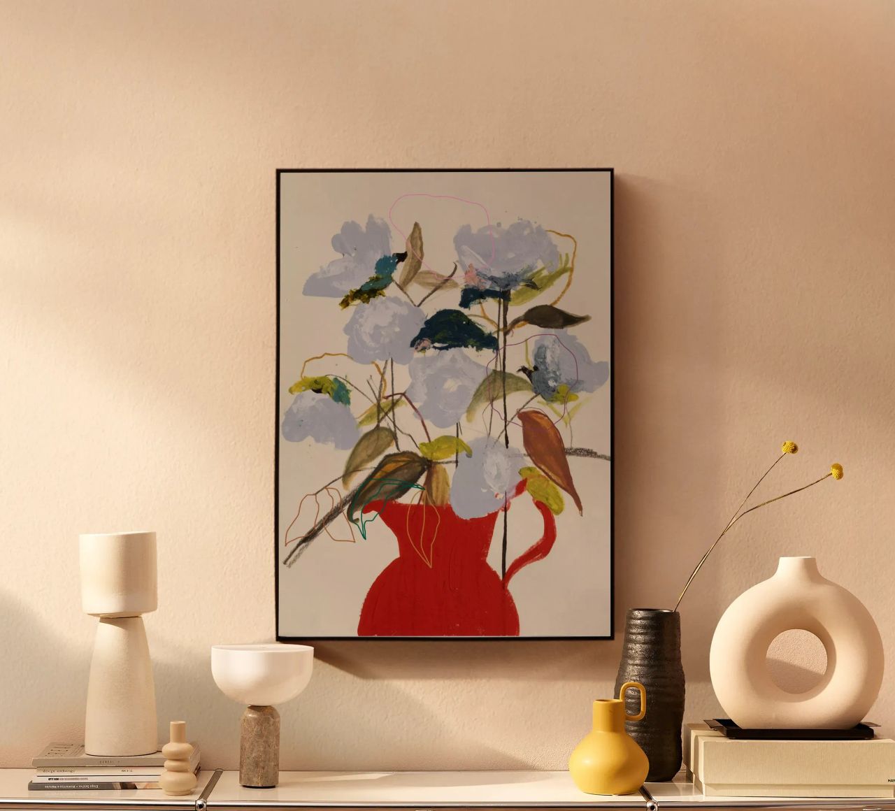 Still Life Bloom with Red Pitcher alluminio dibond da Leigh Viner