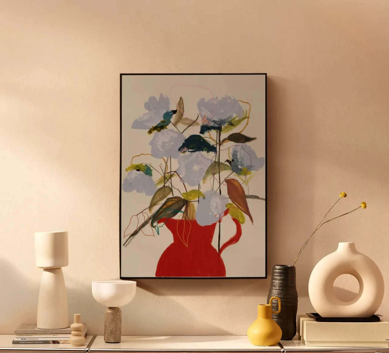 Still Life Bloom with Red Pitcher alluminio dibond da Leigh Viner