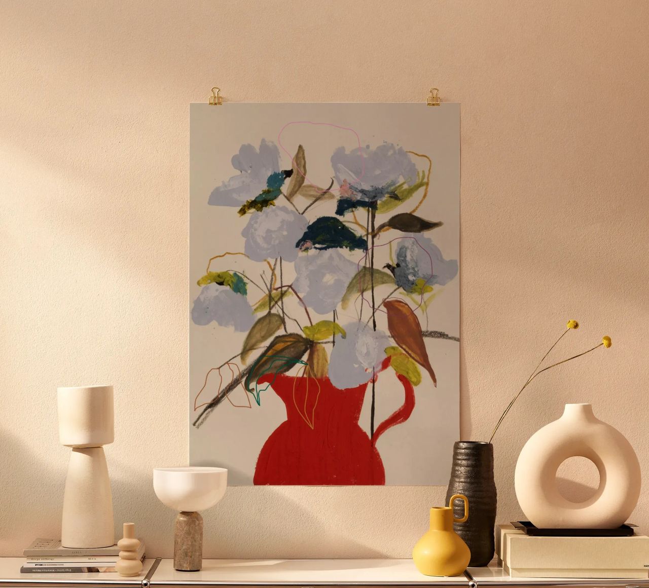 Still Life Bloom with Red Pitcher poster de Leigh Viner