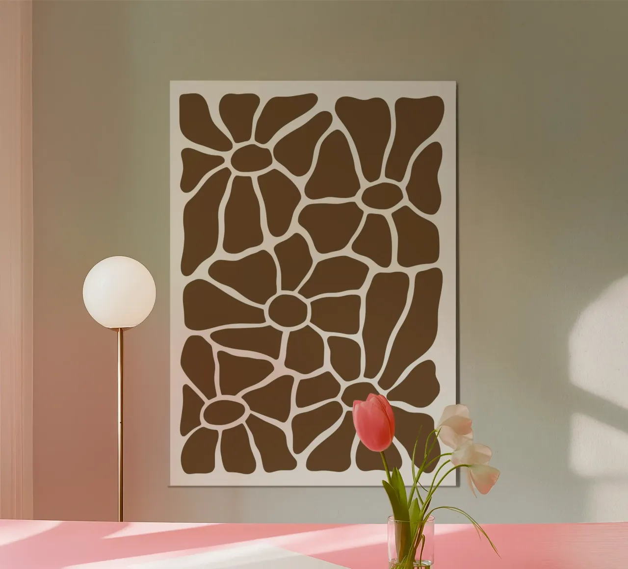 Abstracte bruine bloemen - organische rasterbloemenprint poster van NorwesClub