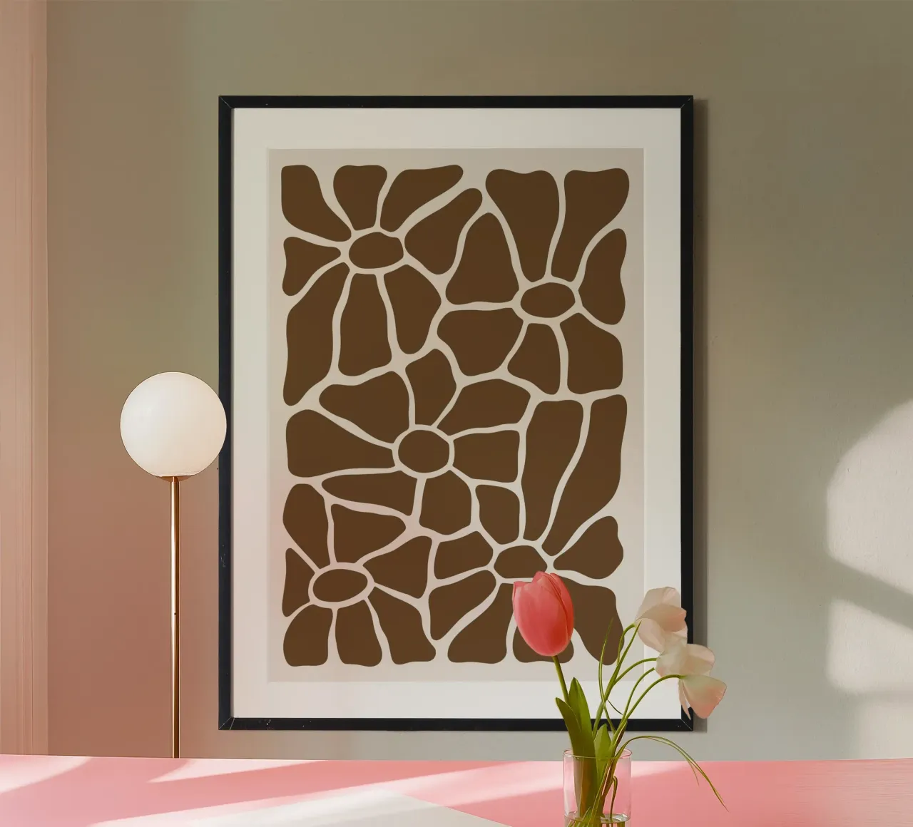 Abstracte bruine bloemen - organische rasterbloemenprint poster van NorwesClub