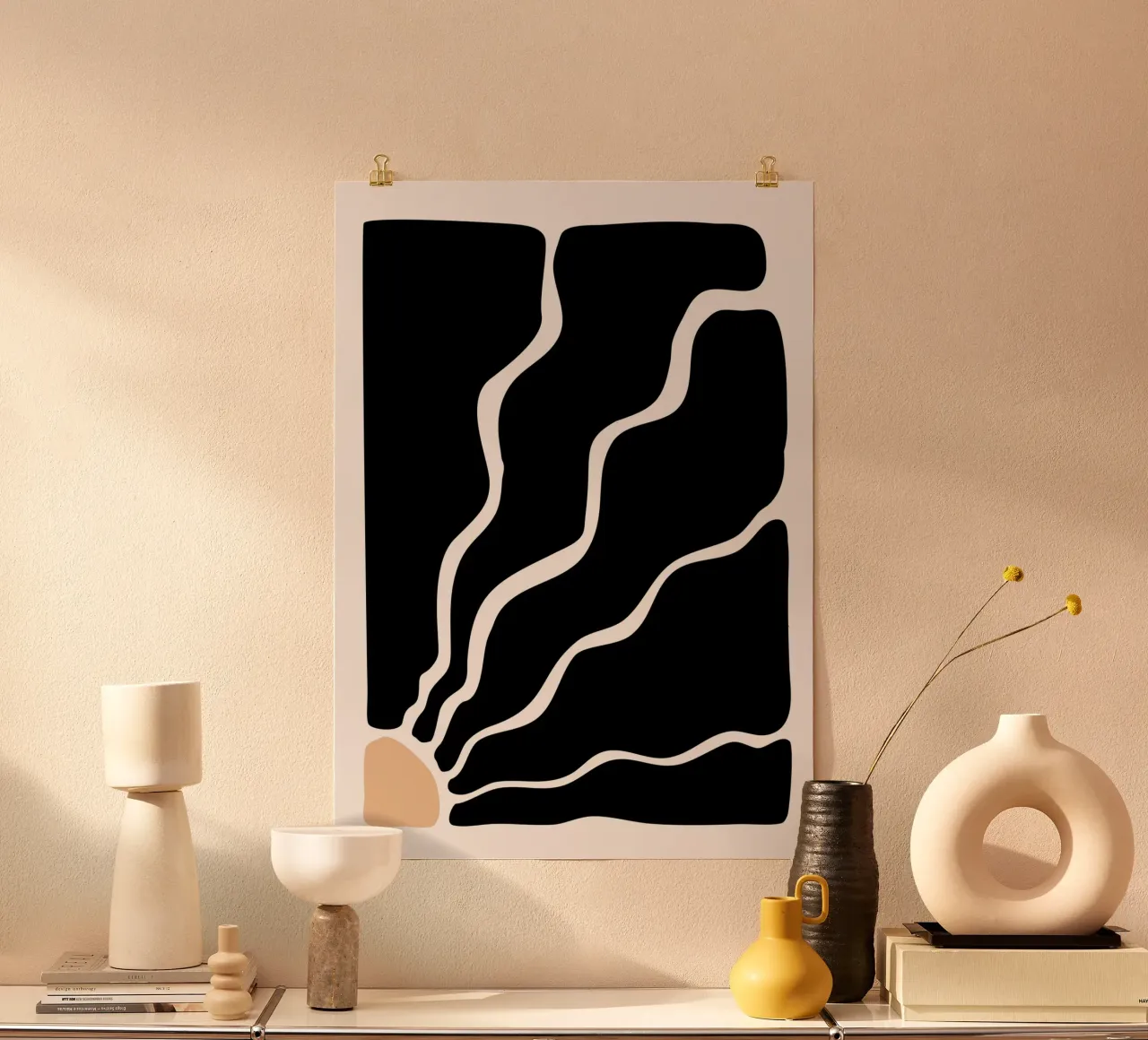 Flusso monocromatico astratto - Stampa di onde organiche in grassetto poster con telaio in alluminio da NorwesClub