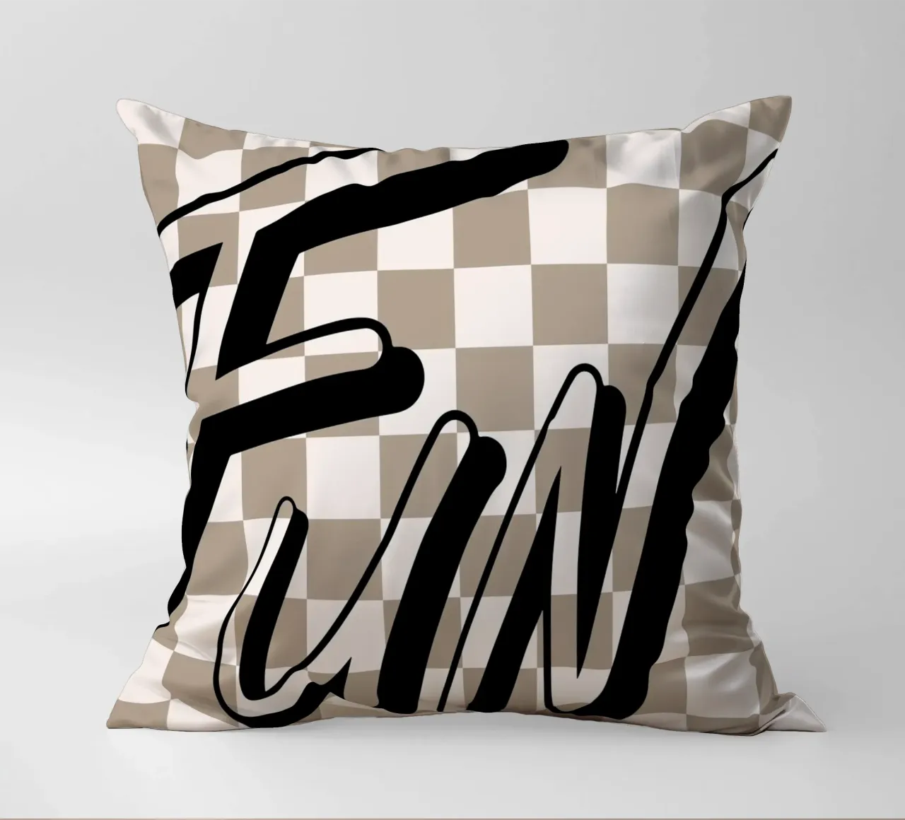 "Fun" Checkerboard - Retro Typography Print decorative cushion by NorwesClub