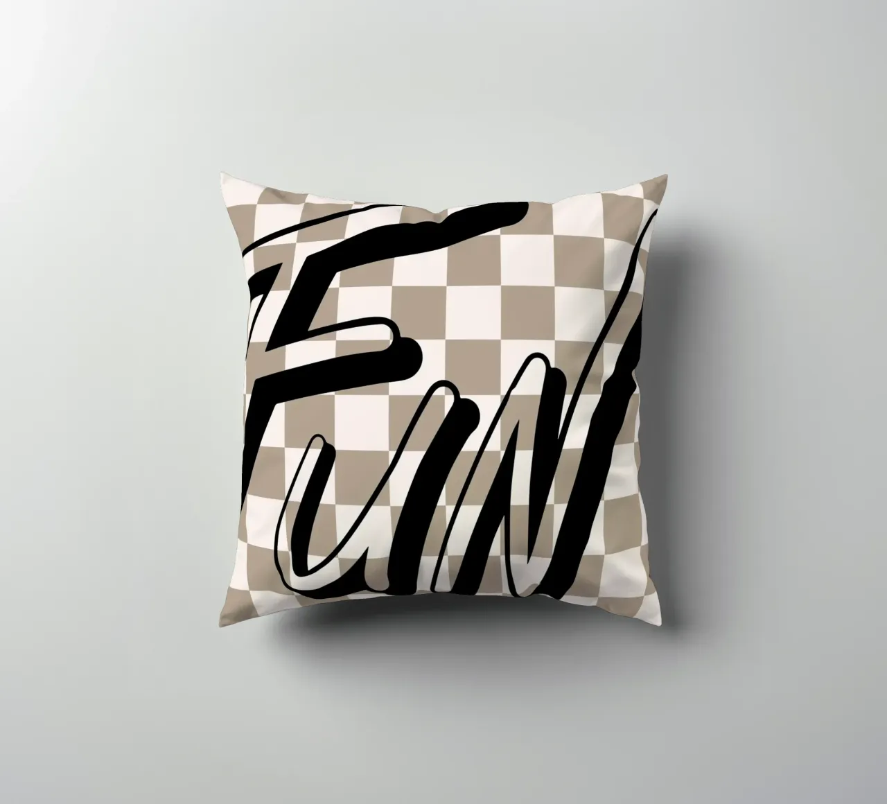 "Fun" Checkerboard - Retro Typography Print decorative cushion by NorwesClub