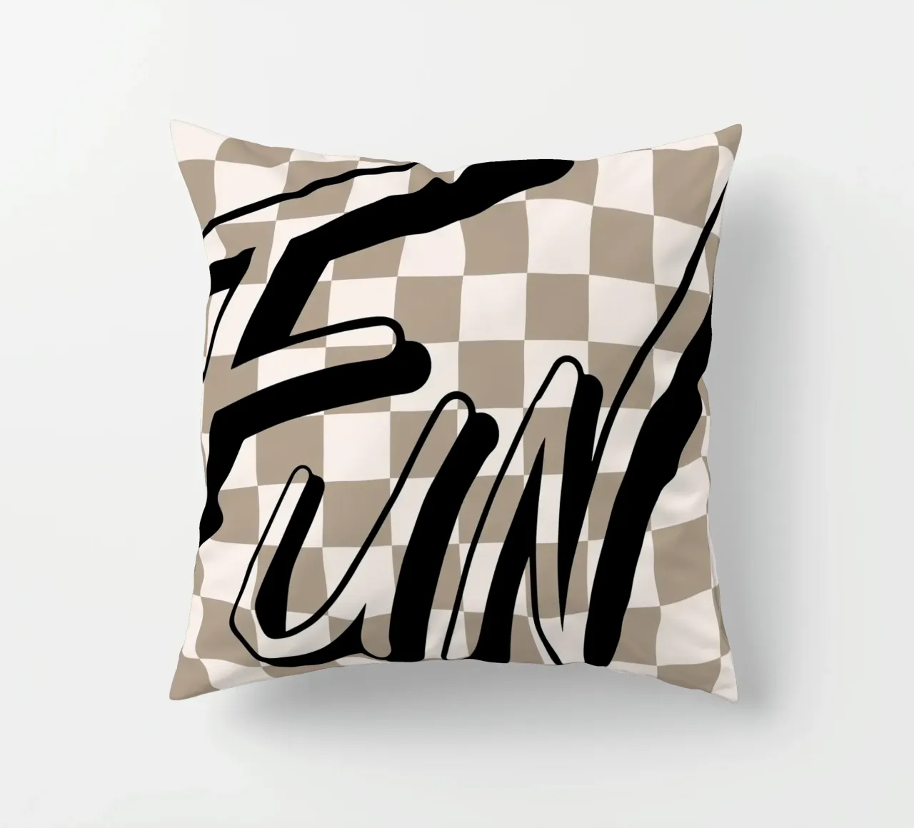 "Fun" Checkerboard - Retro Typography Print decorative cushion by NorwesClub
