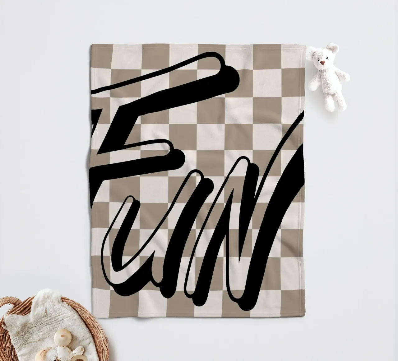 "Fun" Checkerboard - Retro Typography Print fleece blanket by NorwesClub