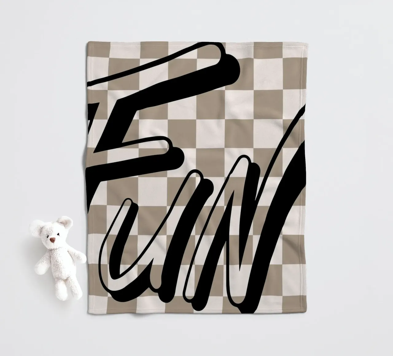 "Fun" Checkerboard - Retro Typography Print fleece blanket by NorwesClub