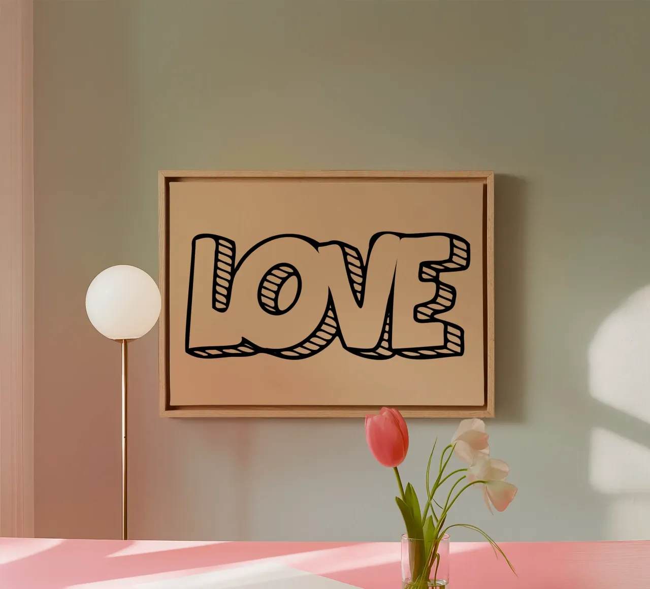 LOVE Graffiti Outline - Retro Pop Art Print canvas with Floater frame by NorwesClub