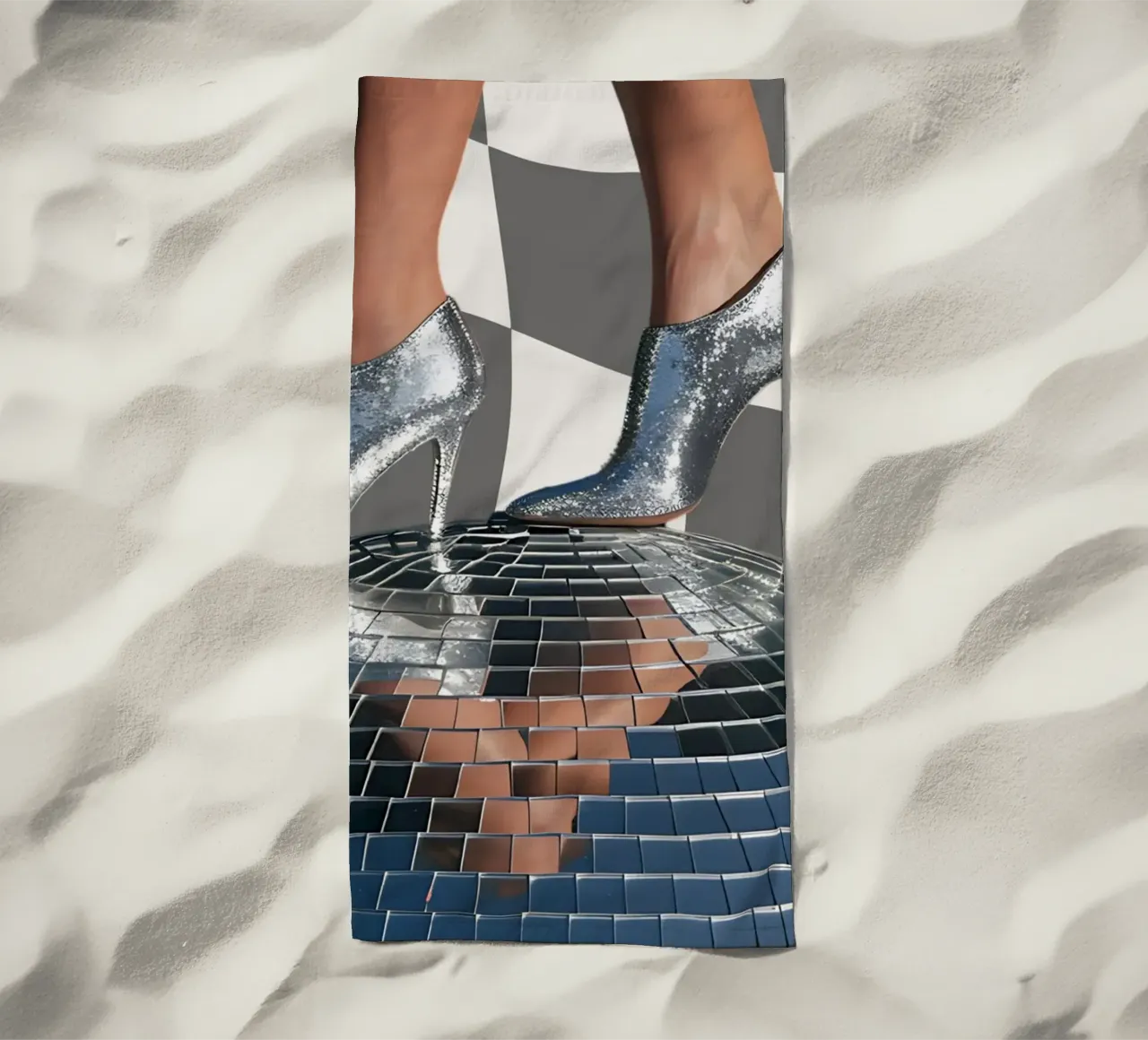 Disco Queen con tacchi d'argento - Stampa pop art retrò telo mare da NorwesClub