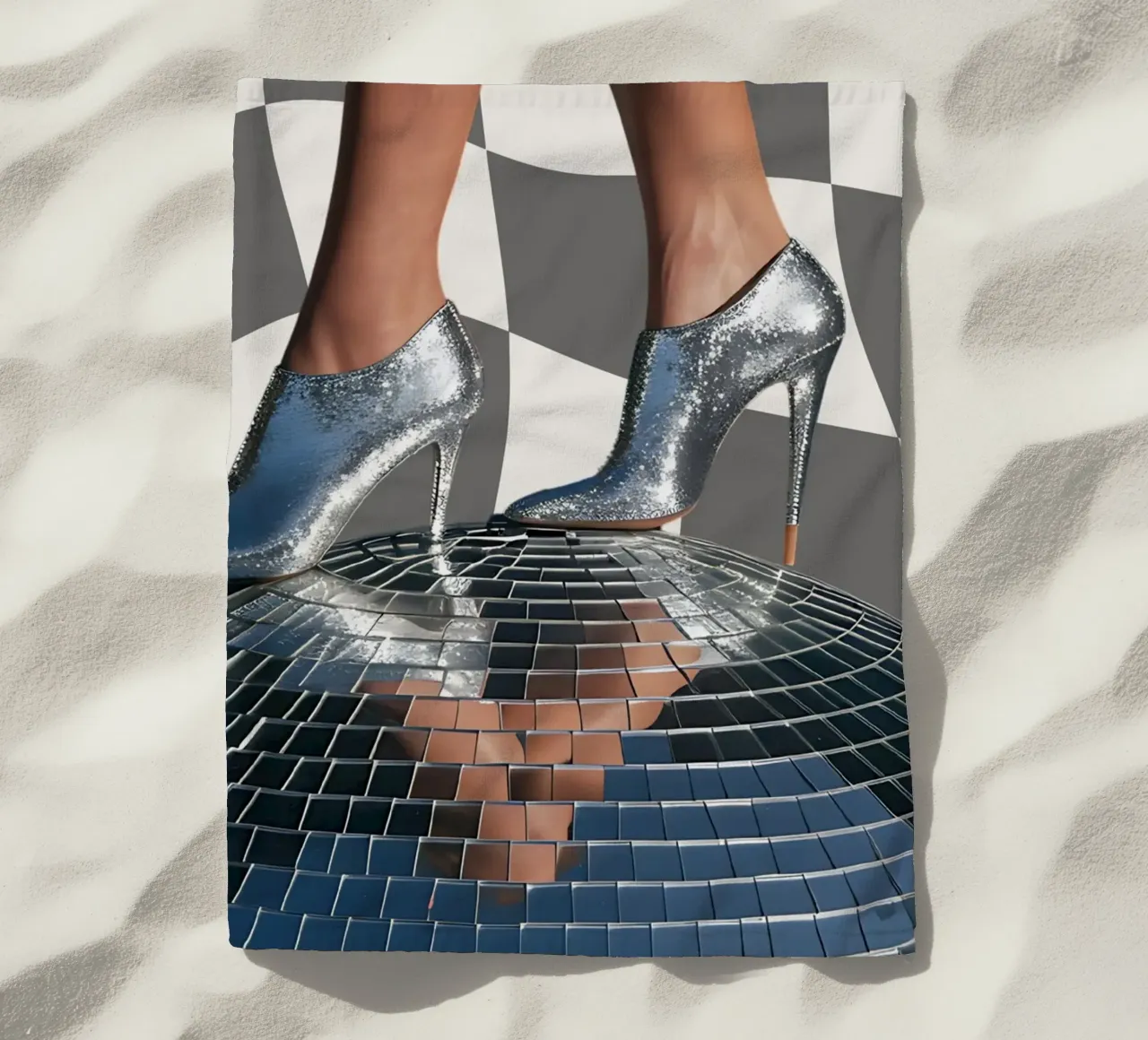 Disco Queen con tacchi d'argento - Stampa pop art retrò telo mare da NorwesClub