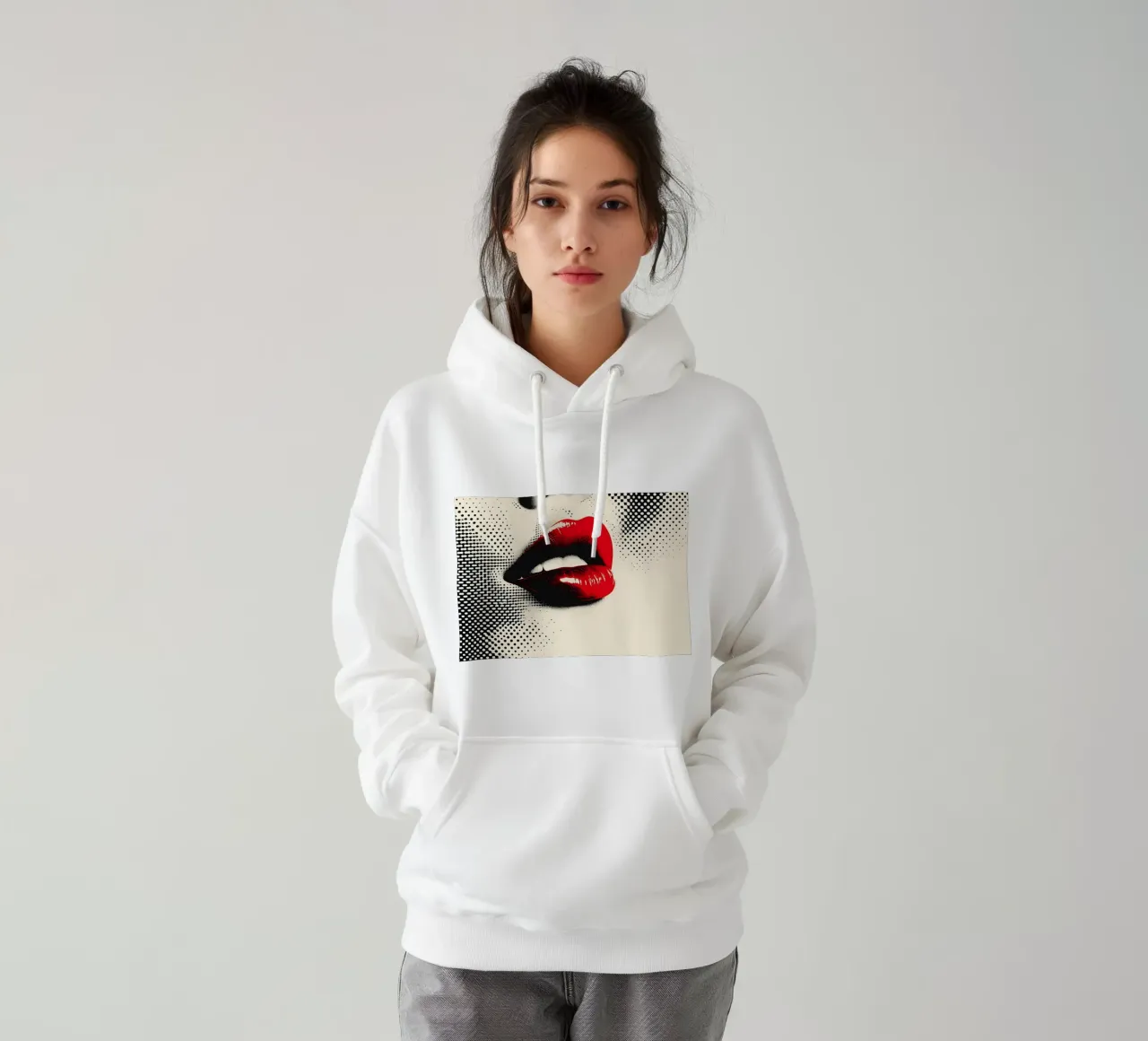 Labios rojos Pop Art - Impresión Glamour en semitono sudadera con capucha de NorwesClub