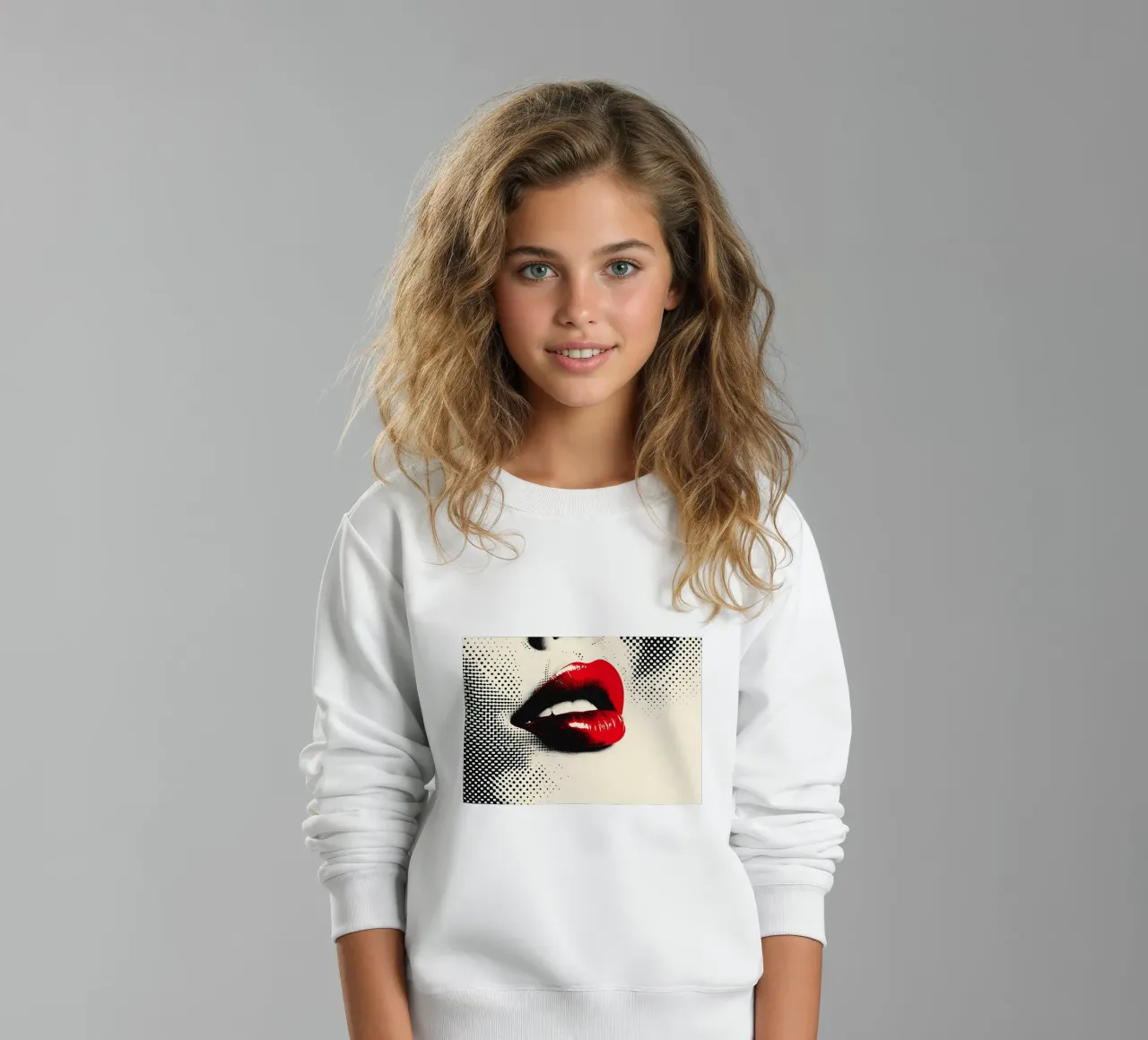 Labios rojos Pop Art - Impresión Glamour en semitono sudadera para niño de NorwesClub