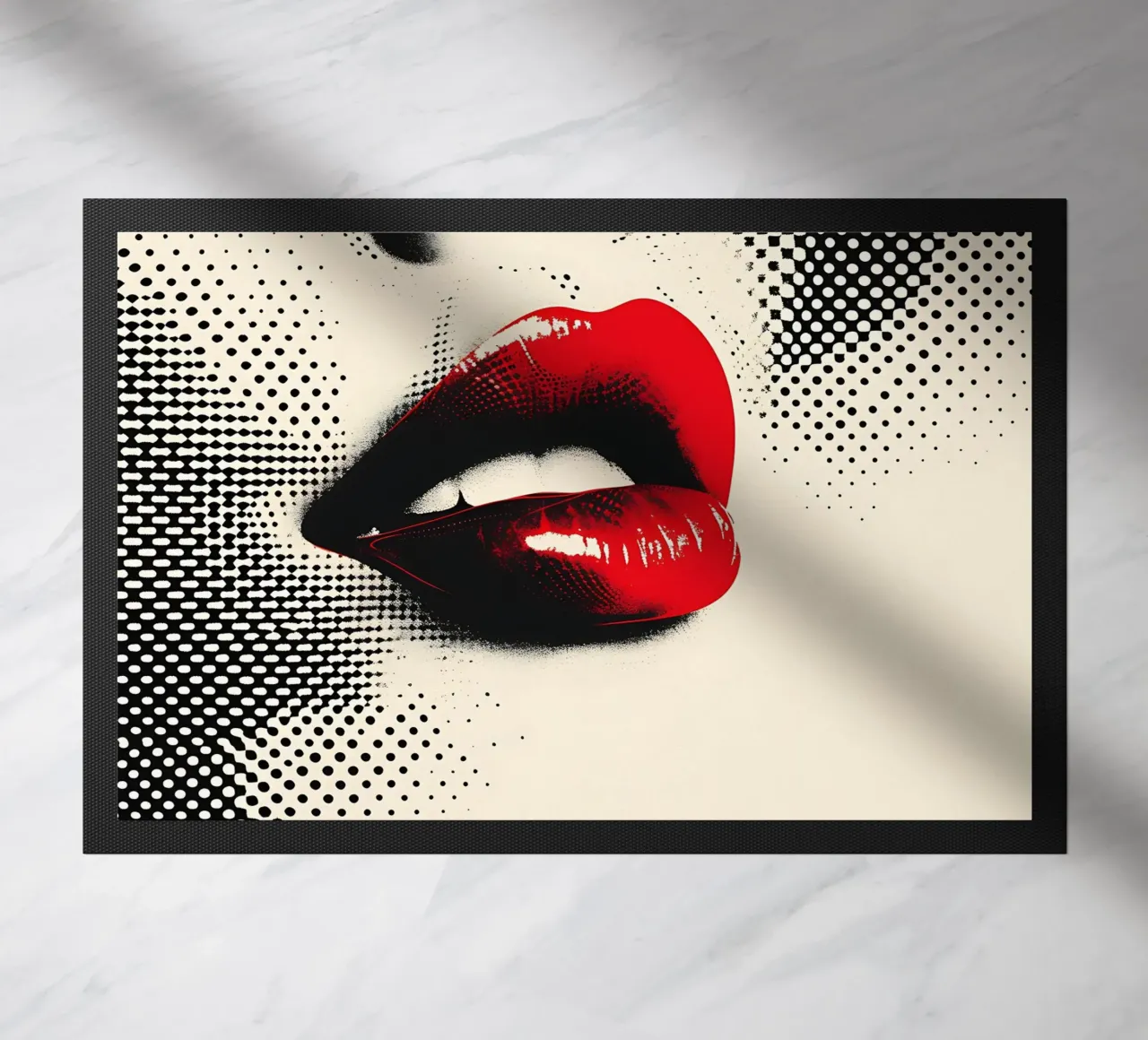 Red Lips Pop Art - Halftone Glamour Print doormat by NorwesClub