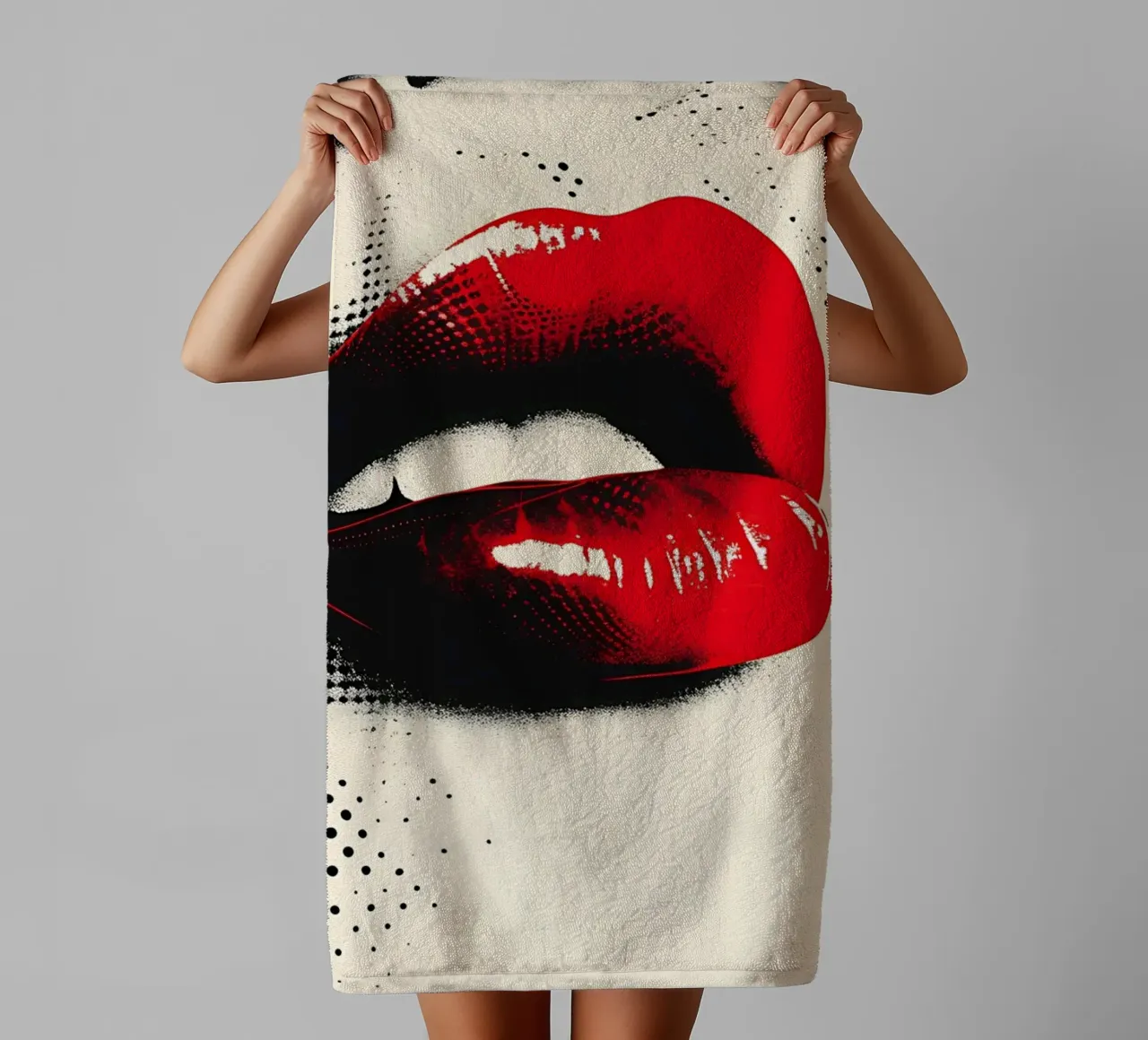 Red Lips Pop Art - Halftone Glamour Print towel by NorwesClub