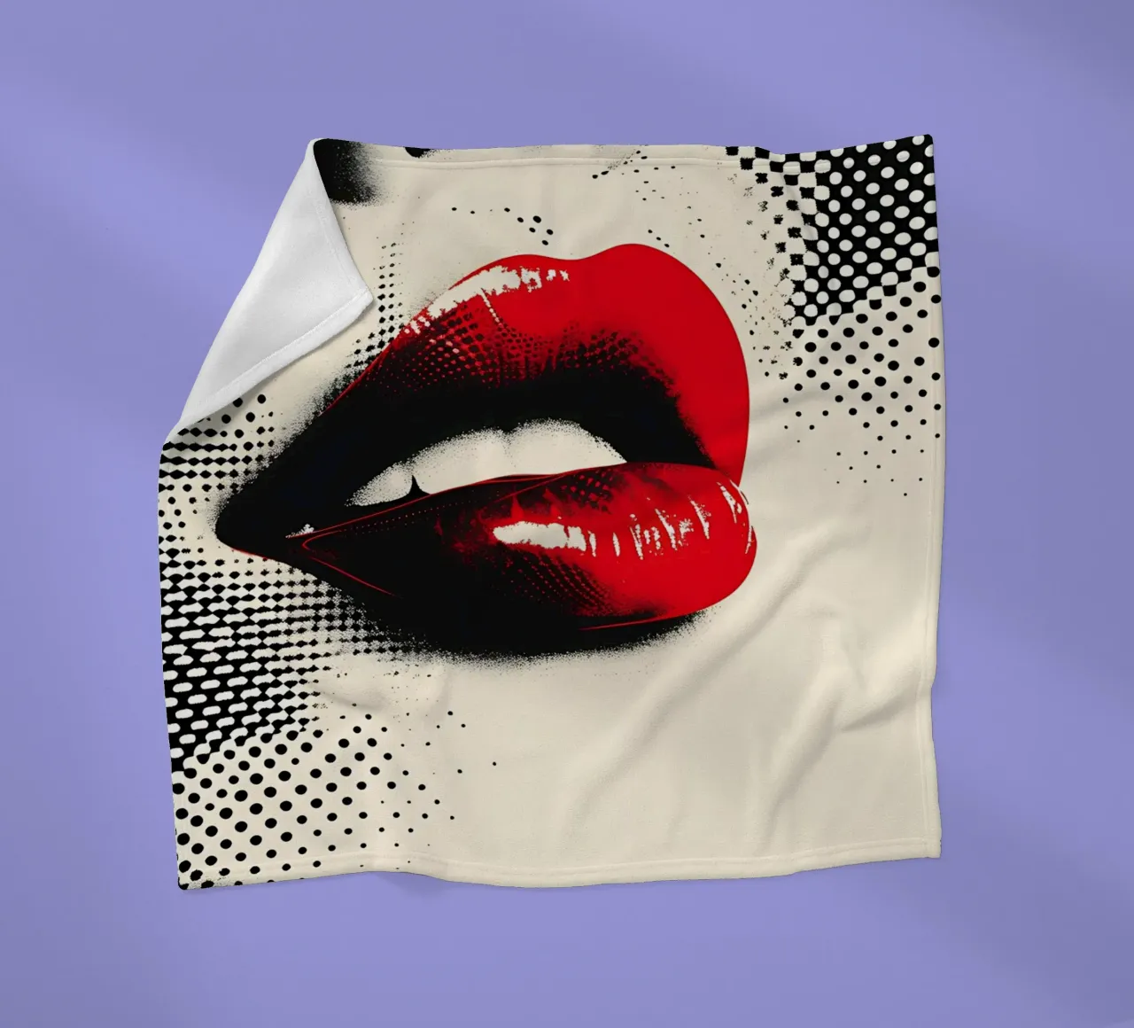 Red Lips Pop Art - Halftone Glamour Print fleece blanket by NorwesClub