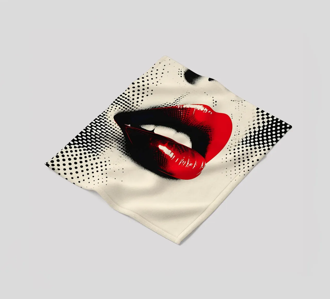 Red Lips Pop Art - Halftone Glamour Print fleece blanket by NorwesClub