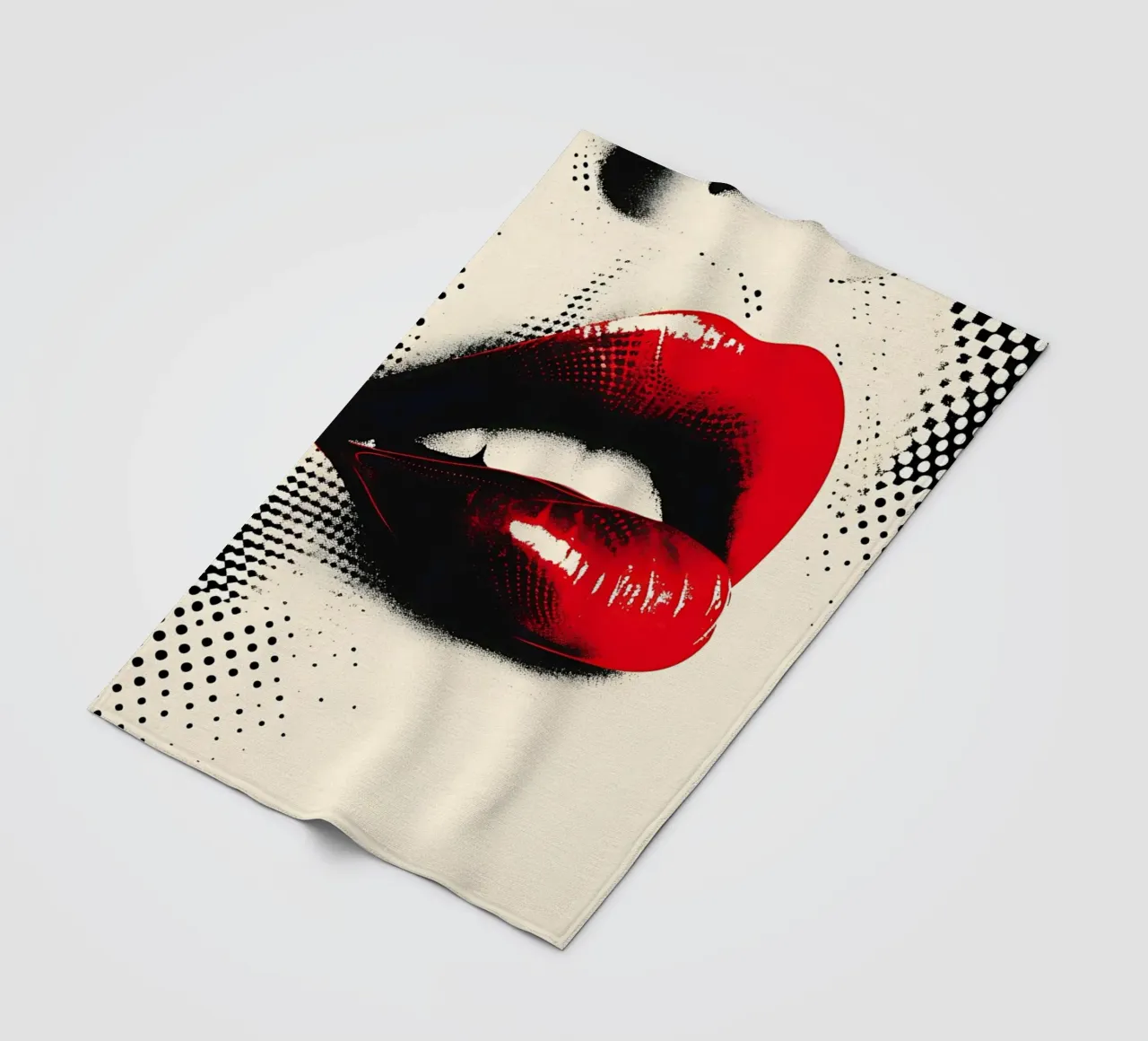 Red Lips Pop Art - Halftone Glamour Print fleece blanket by NorwesClub