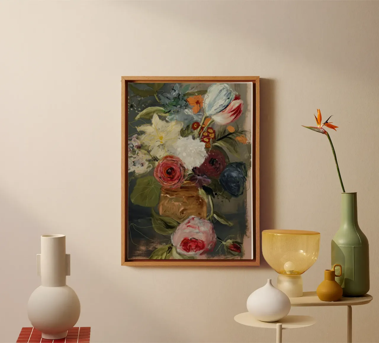 Still Life with Flowers - After Anthony Oberman Leinwand mit Schattenfugenrahmen von Leigh Viner