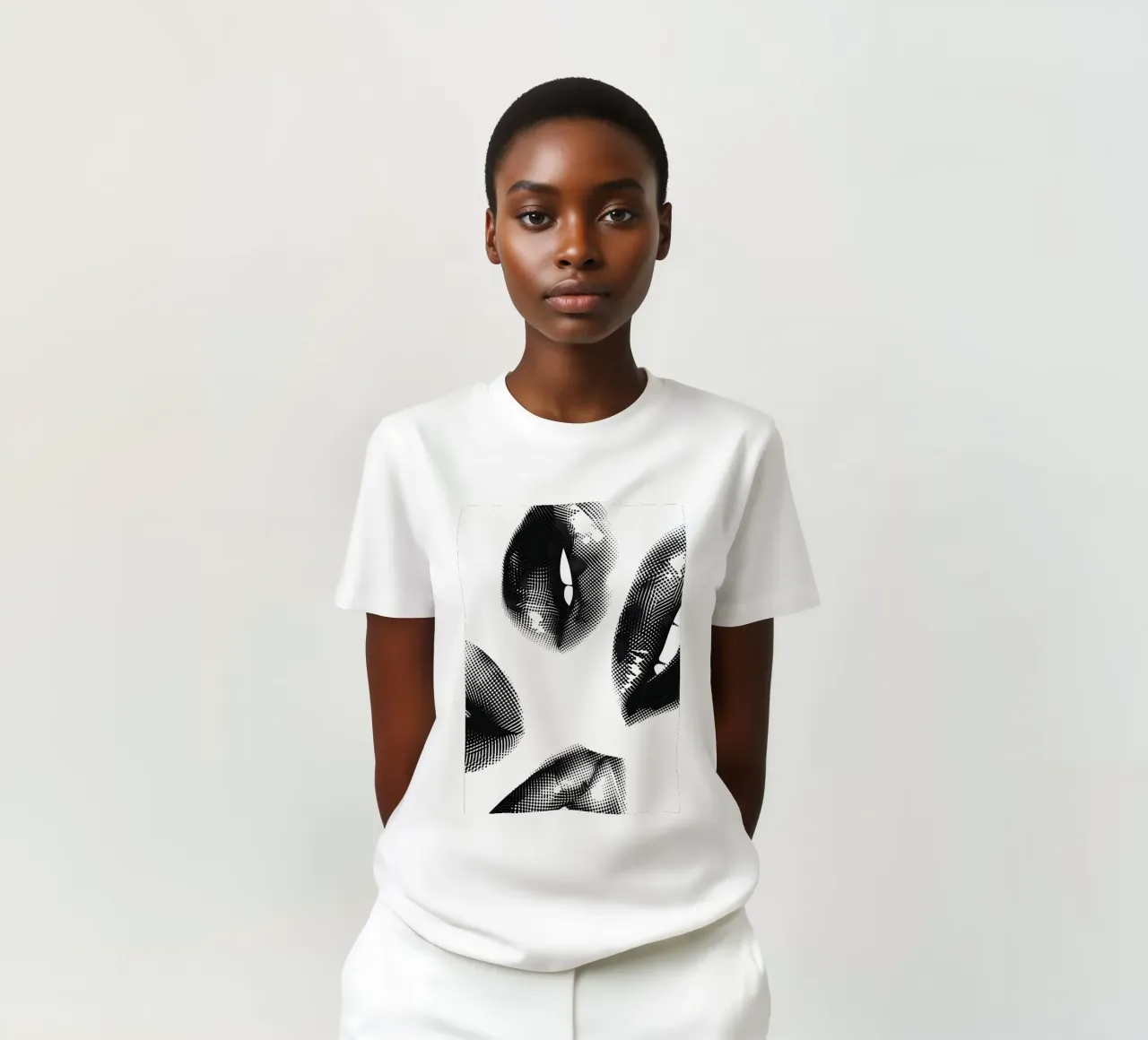 Monochrome Halftoon Lippen - Abstracte Pop Art Print t-shirt van NorwesClub