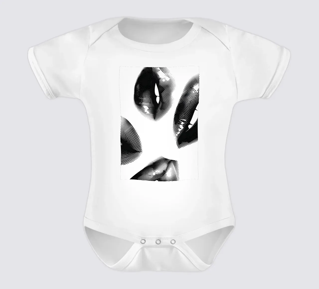 Monochrome Halftoon Lippen - Abstracte Pop Art Print babyrompertje korte mouwen van NorwesClub