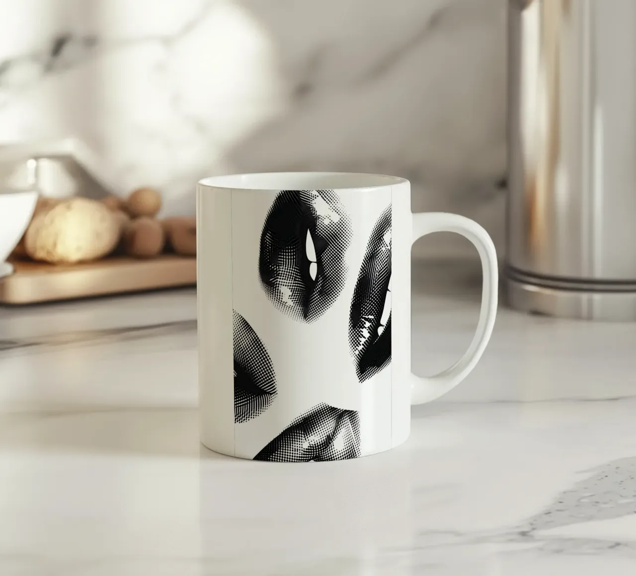 Monochrome Halftoon Lippen - Abstracte Pop Art Print keramische mok van NorwesClub