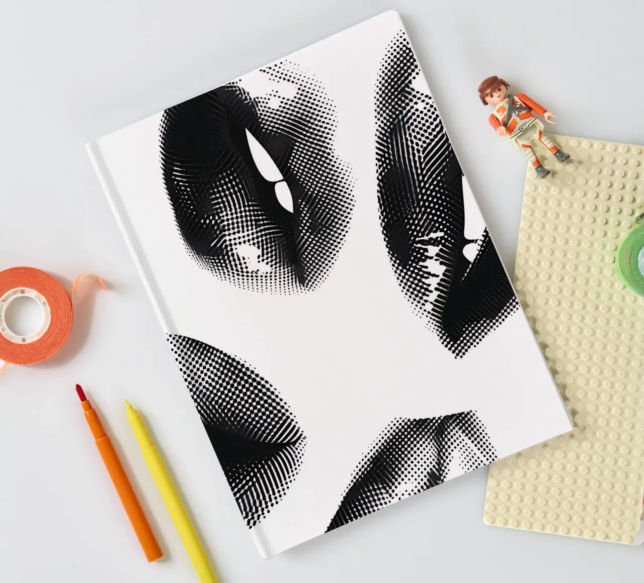 Monochrome Halftone Lips - Abstract Pop Art Print notebook by NorwesClub