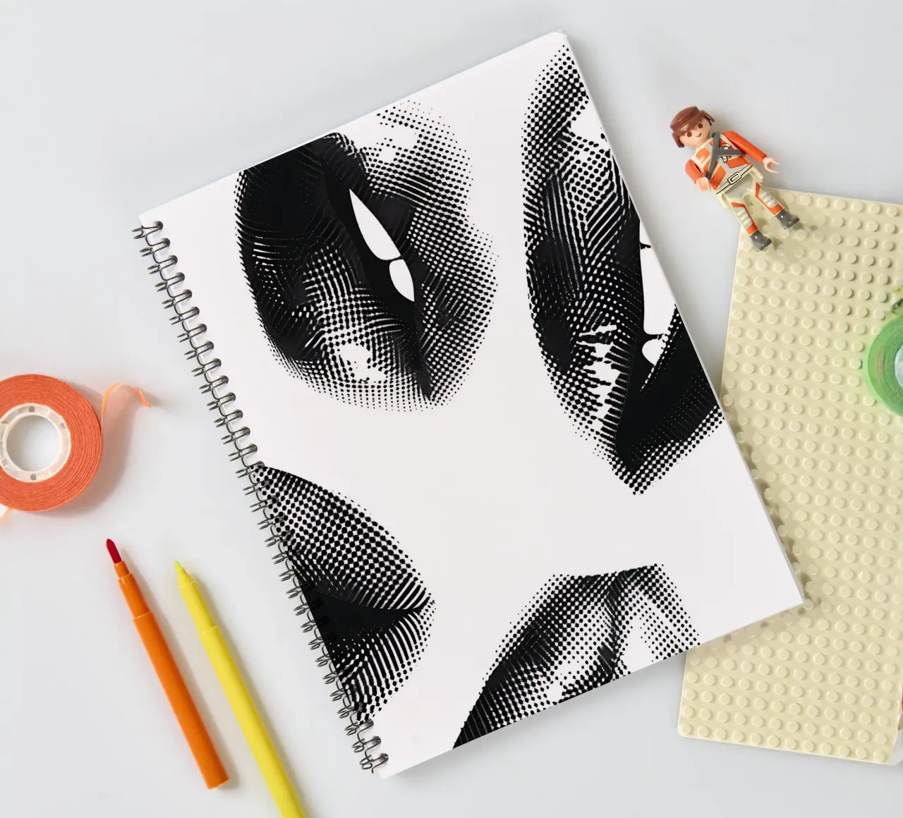 Monochrome Halftone Lips - Abstract Pop Art Print spiral notebook by NorwesClub