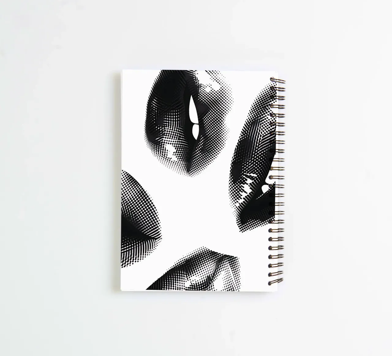 Monochrome Halftone Lips - Abstract Pop Art Print spiral notebook by NorwesClub