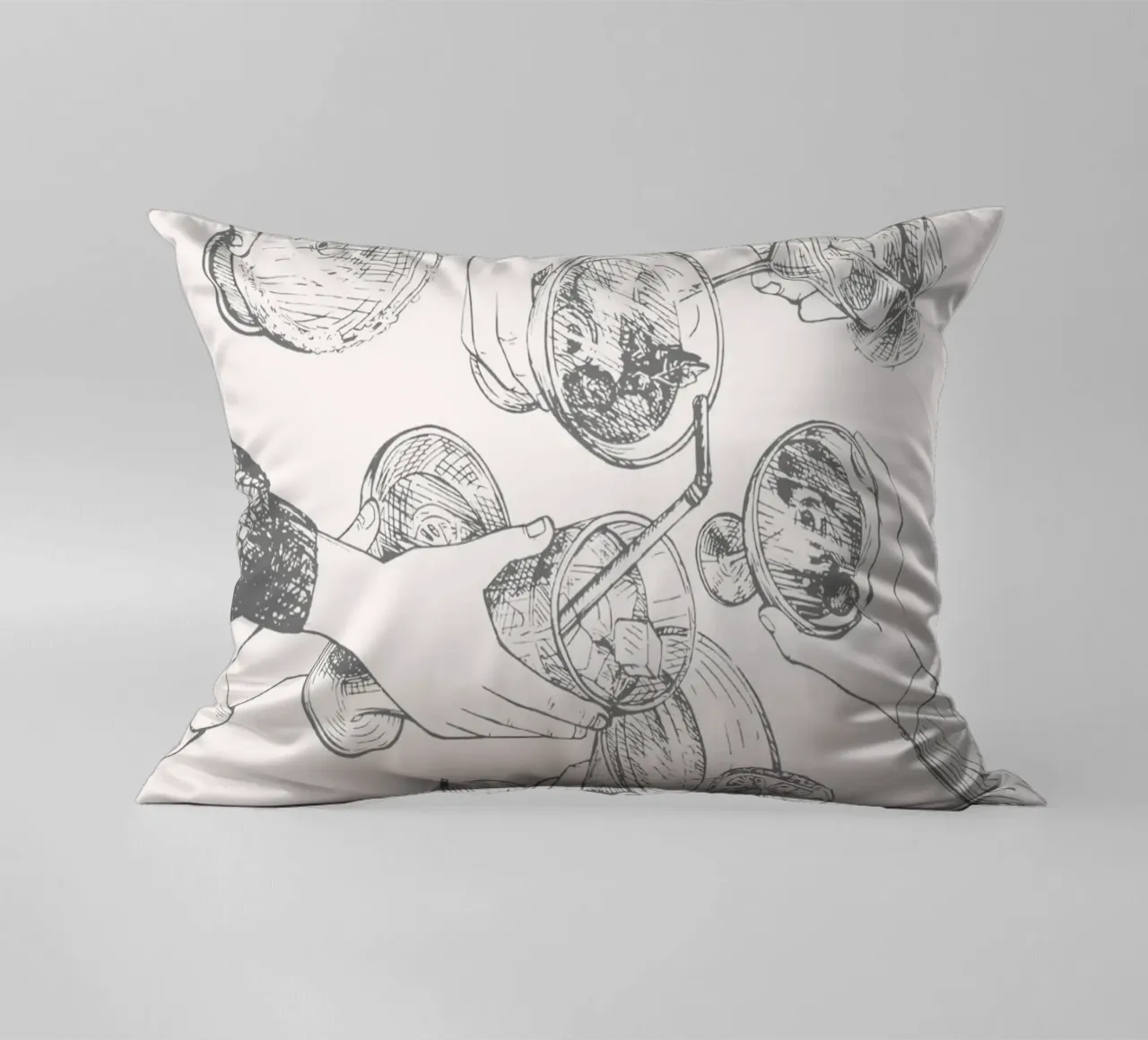 Cheers & Cocktails - Elegant Hand-Drawn Party Print decorative cushion by NorwesClub