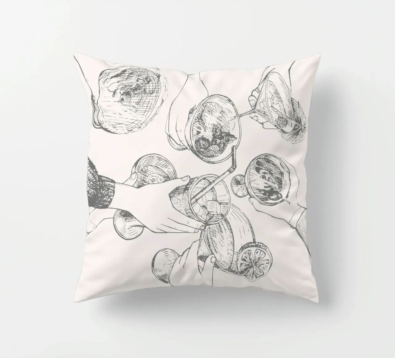 Cheers & Cocktails - Elegant Hand-Drawn Party Print decorative cushion by NorwesClub
