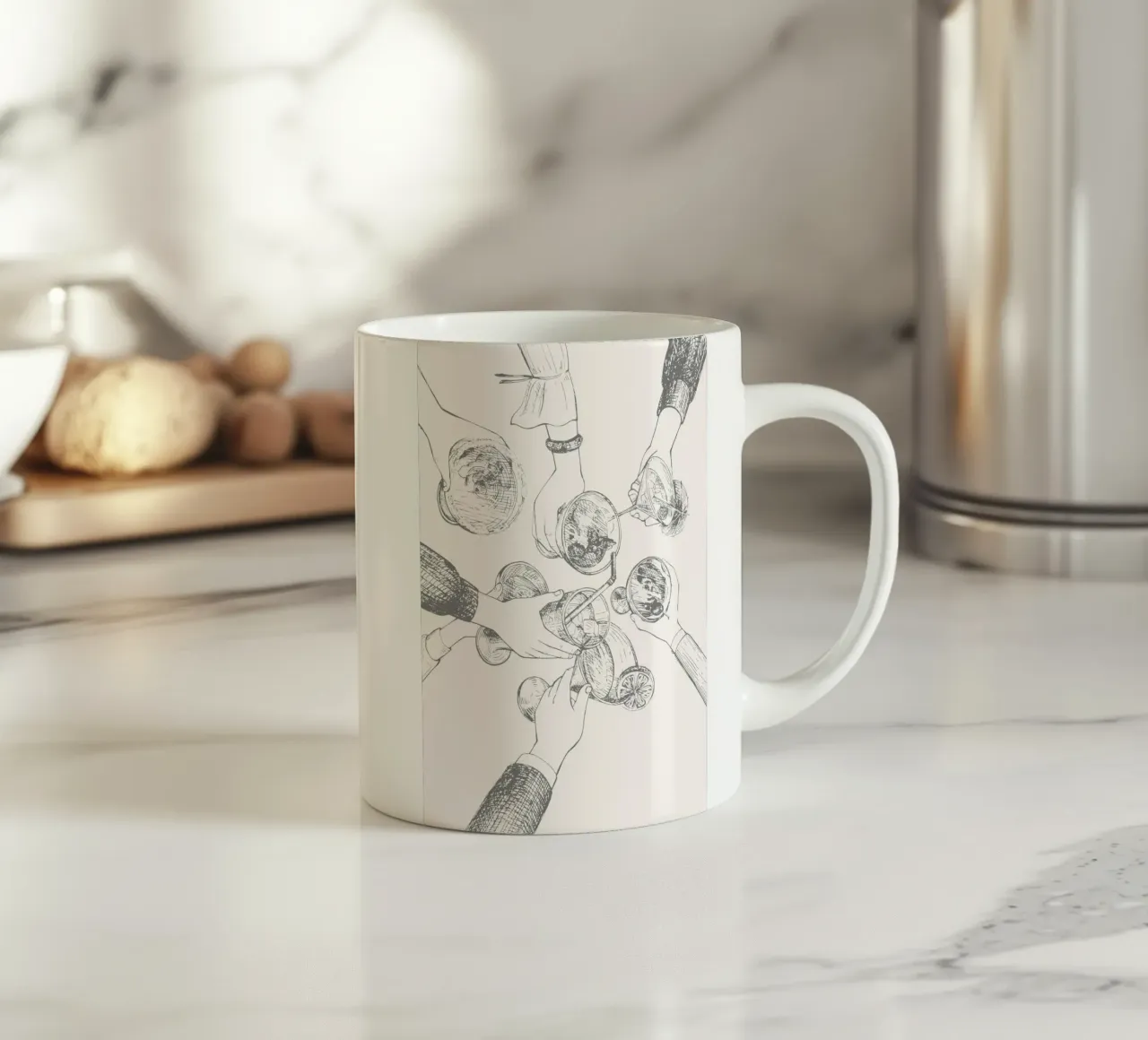 Cheers & Cocktails - Elegant Hand-Drawn Party Print ceramic mug by NorwesClub