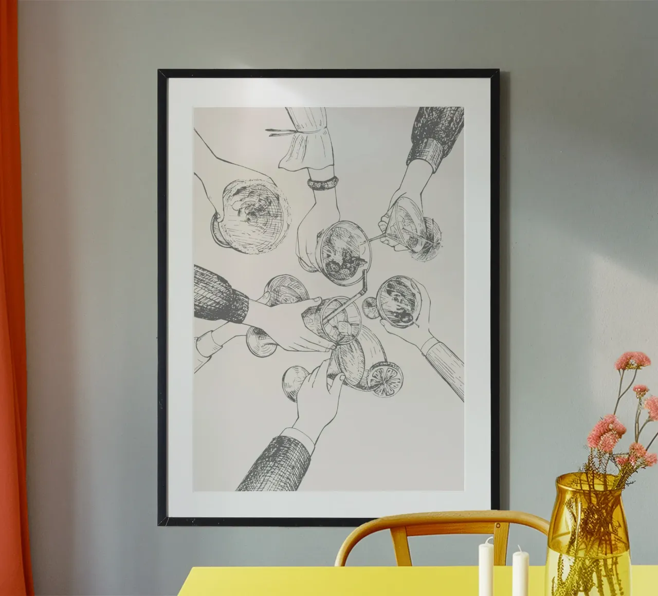 Cheers & Cocktails - Elegant Hand-Drawn Party Print hahnemühle by NorwesClub