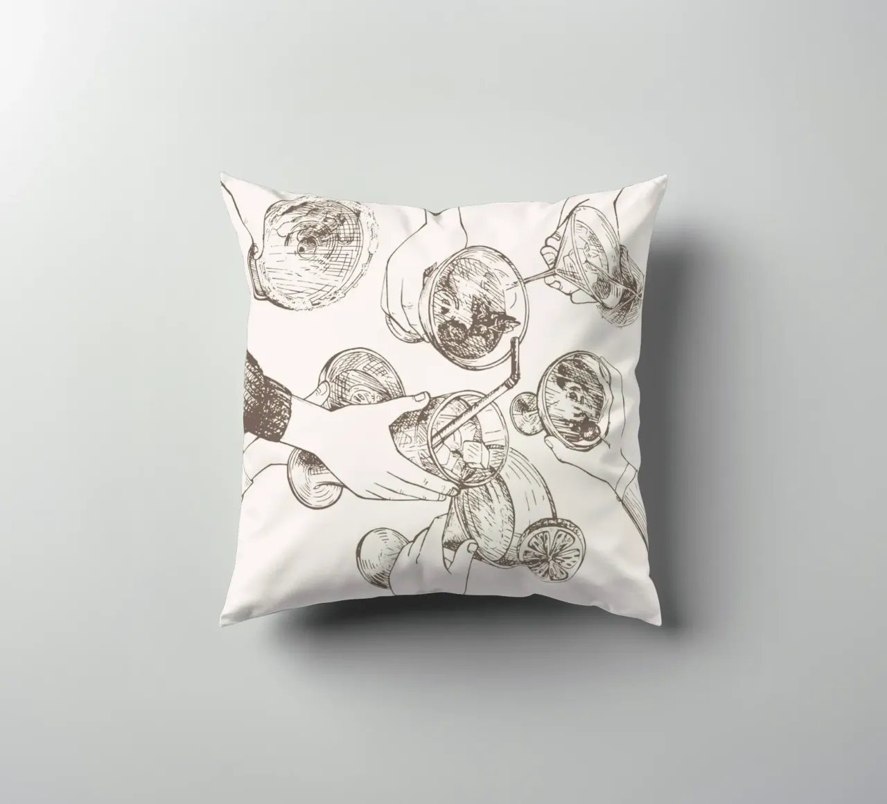 Cheers Sketch Art Print - Cocktail Party Celebration Wall A decorative cushion by NorwesClub