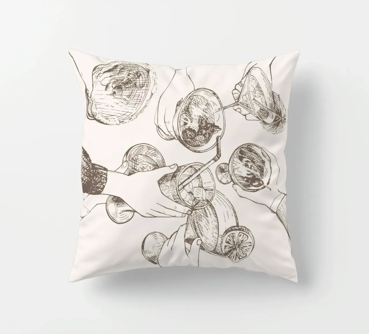 Cheers Sketch Art Print - Cocktail Party Celebration Wall A decorative cushion by NorwesClub