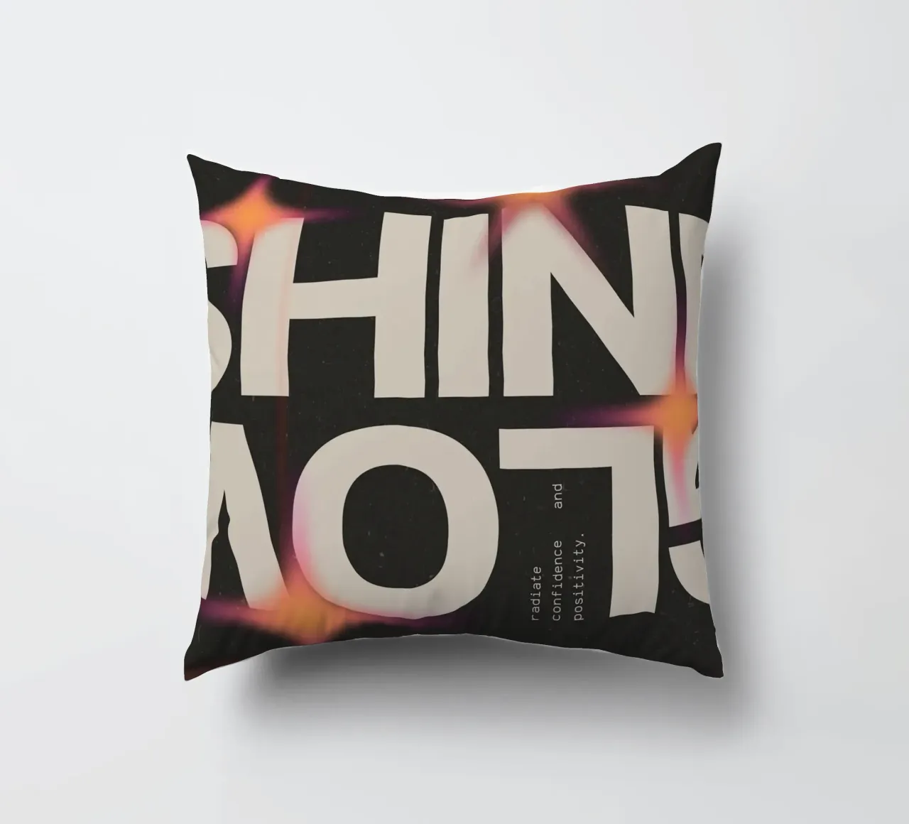"SHINE GLOW" Aesthetic Typographic Poster - Radiant Art decorative cushion by NorwesClub