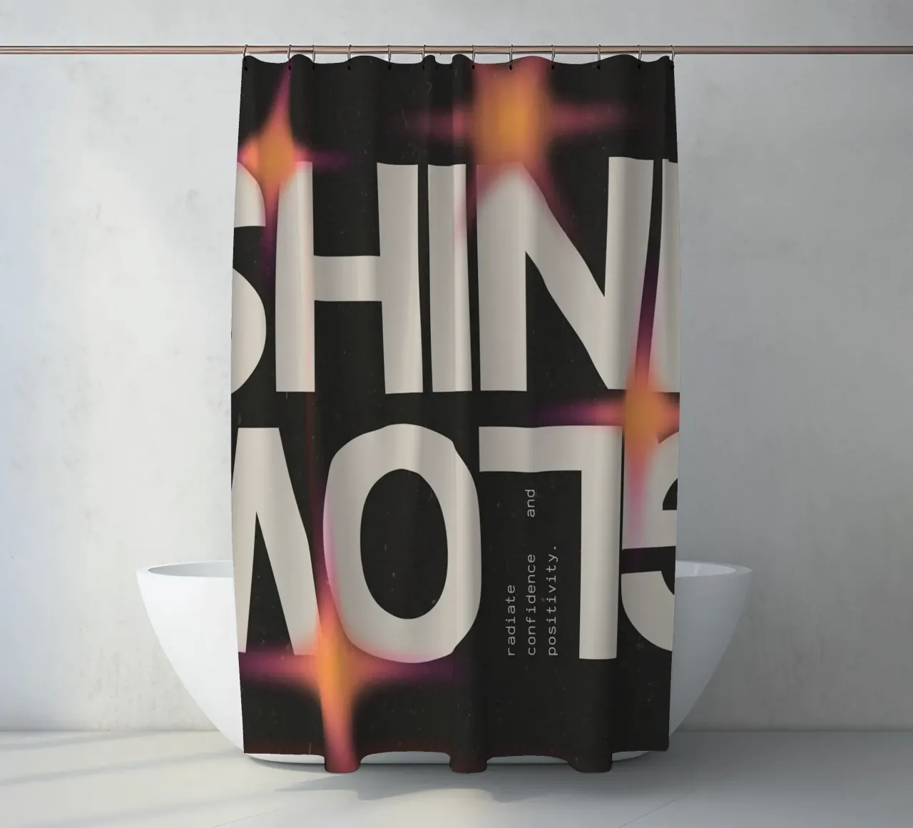 "SHINE GLOW" Aesthetic Typographic Poster - Radiant Art shower curtain by NorwesClub