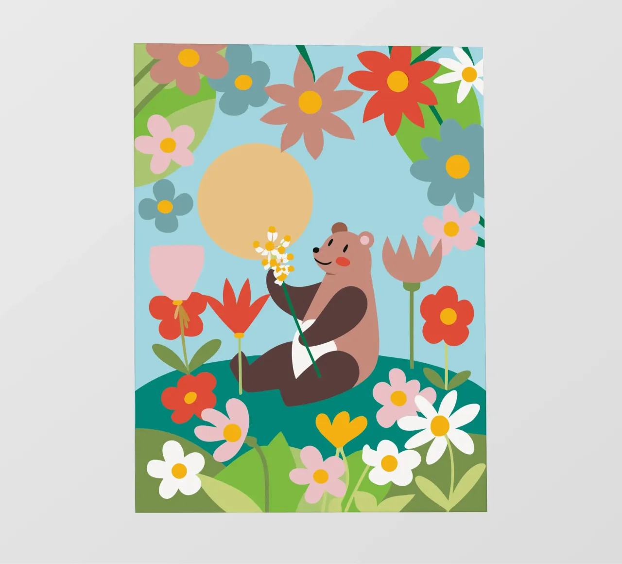 Orso nel giardino fiorito telo in pvc da CUTE ANIMALS