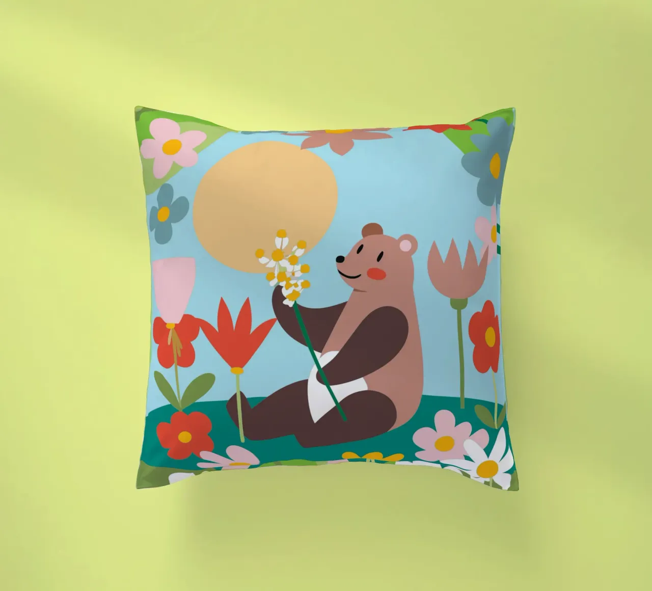 Orso nel giardino fiorito cuscino da CUTE ANIMALS