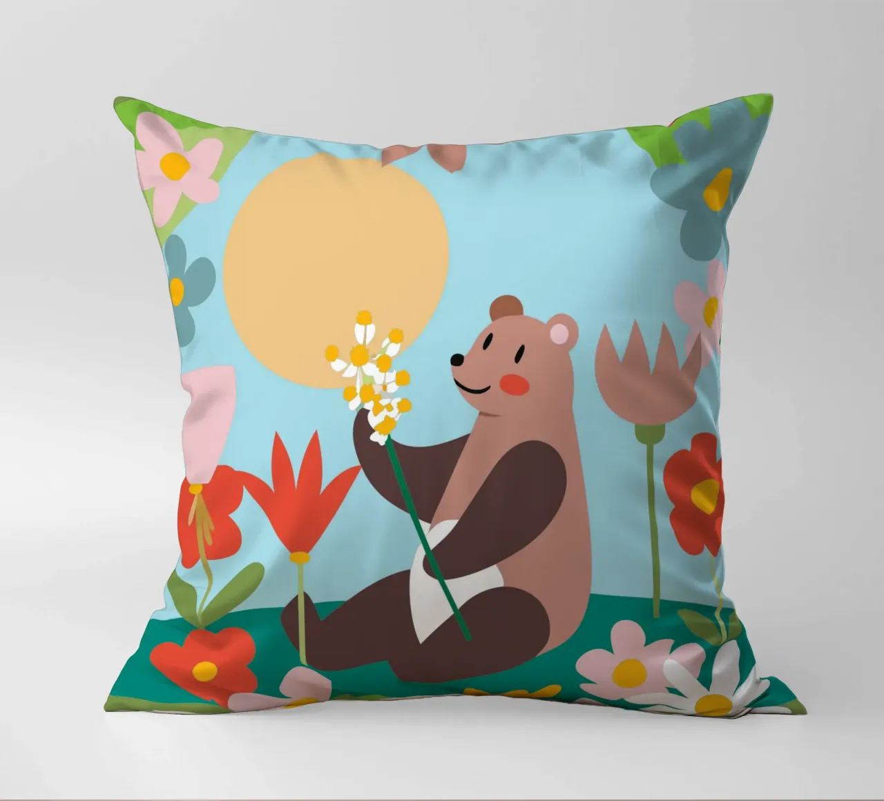 Orso nel giardino fiorito cuscino da CUTE ANIMALS