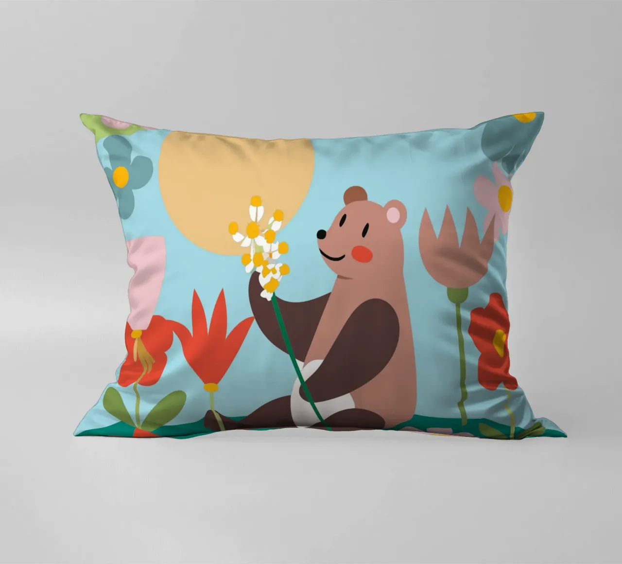 Orso nel giardino fiorito cuscino da CUTE ANIMALS