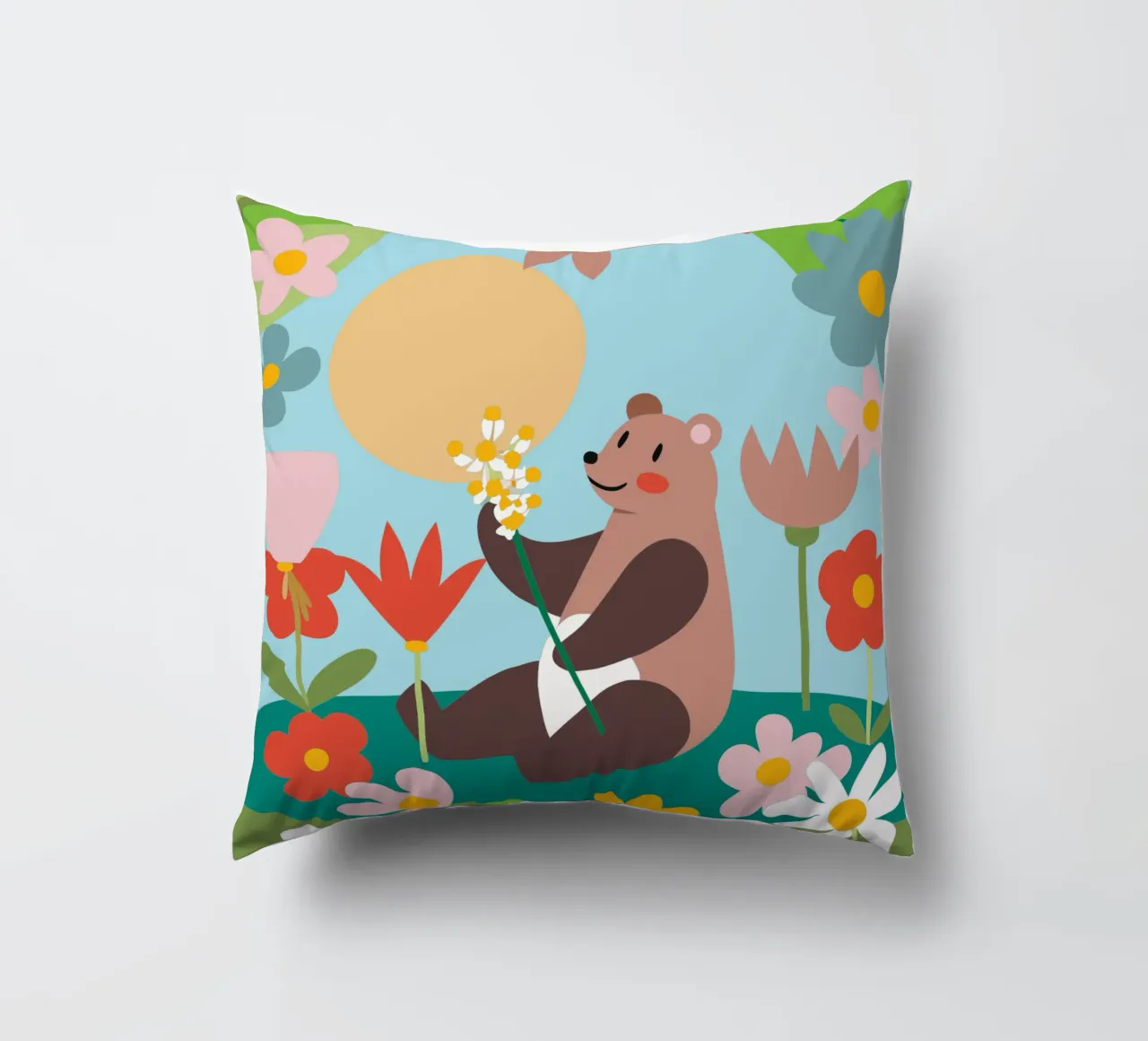 Orso nel giardino fiorito cuscino da CUTE ANIMALS